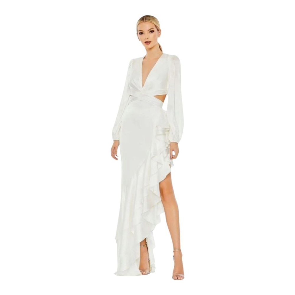 Mac Duggal White Long Sleeve Gown Size 8